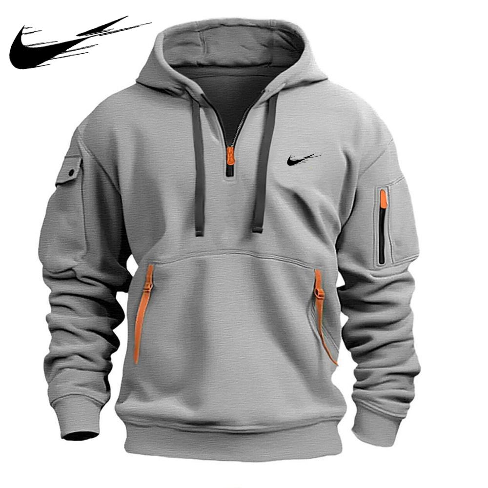 2024 Herbst/Winter Herren Casual Multi Zipper Arm Tasche Hoodie Pullover Große Hoodie L von Joom DACH