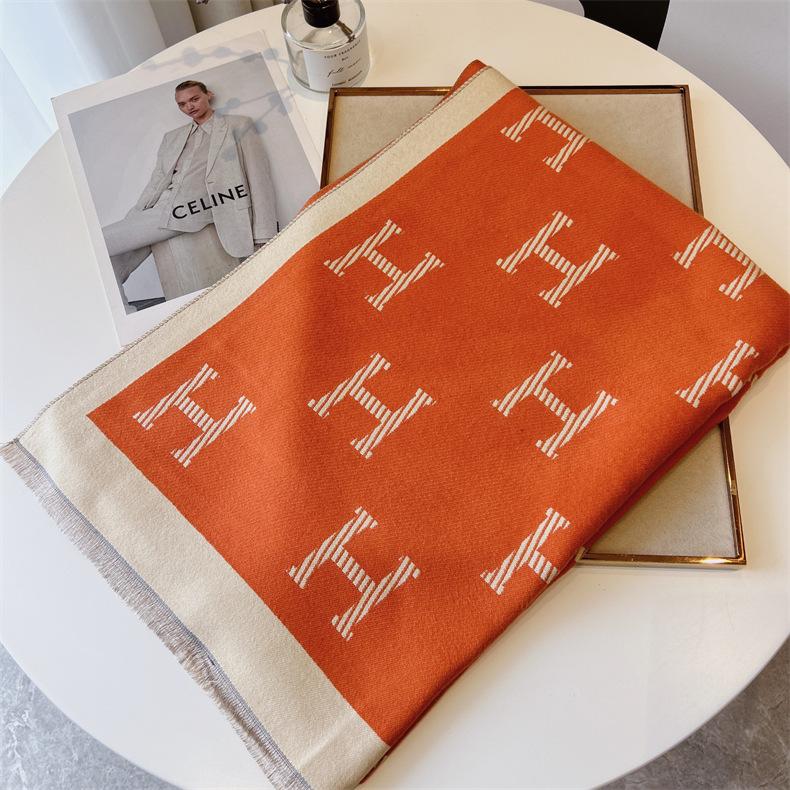 2024 Herbst/Winter Neue Imitation Kaschmir Außen Warme Büro Vielseitig Erweiterte Dicken Schal Klimaanlage Zimmer Schal für Frauen 185X65cm orange von Joom DACH