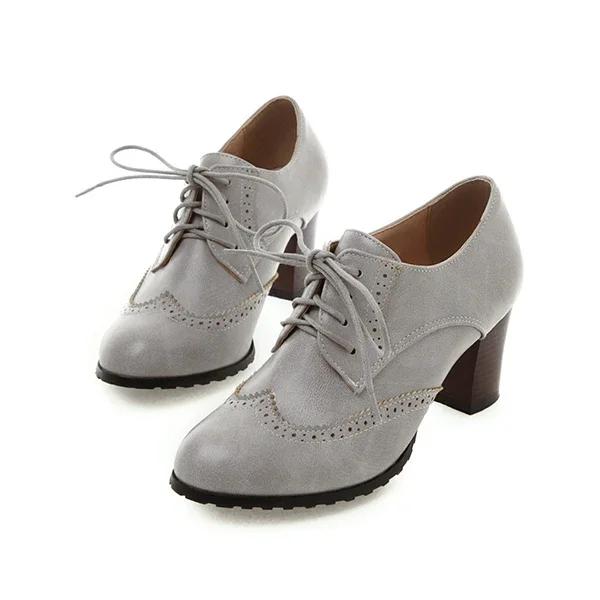 2024 Herbst Damen Oxford Schnürschuhe Vintage Runde Zehenpartie Damen Stiefeletten England Stil hohe Absätze Damen 39 grau von Joom DACH