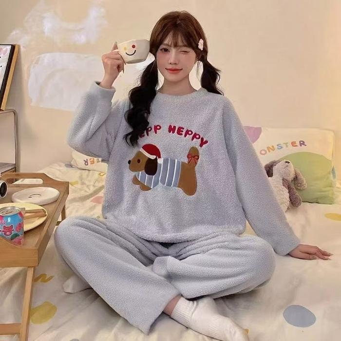2024 Herbst Winter Flanell Warme Damen Pyjama Sets Langarm Damen Nachtwäsche karierte Hosen Zweiteiler Pyjamas Korallen Samt Pijama Homewear Mädchen M rosa von Joom DACH