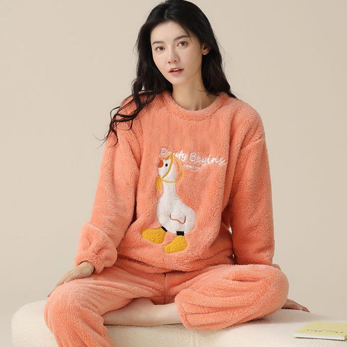 2024 Herbst Winter Flanell Warme Damen Pyjama Sets Langarm Damen Nachtwäsche karierte Hosen Zweiteiler Pyjamas Korallen Samt Pijama Homewear Mädchen XL schwarz von Joom DACH