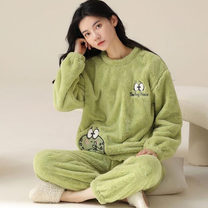 2024 Herbst Winter Flanell Warme Damen Pyjama Sets Langarm Damen Nachtwäsche karierte Hosen Zweiteiler Pyjamas Korallen Samt Pijama Homewear Mädchen XL weiß von Joom DACH