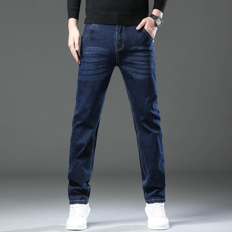 2024 Herbst und Winter Neue Jeans Herren Business Straight Tube Lose Elastische Hose Trend Vielseitige Freizeithose 38 blau von Joom DACH