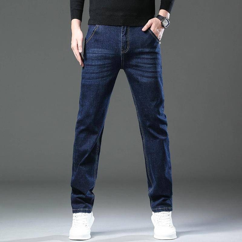 2024 Herbst und Winter Neue Jeans Herren Business Straight Tube Lose Elastische Hose Trend Vielseitige Freizeithose 38 blau von Joom DACH