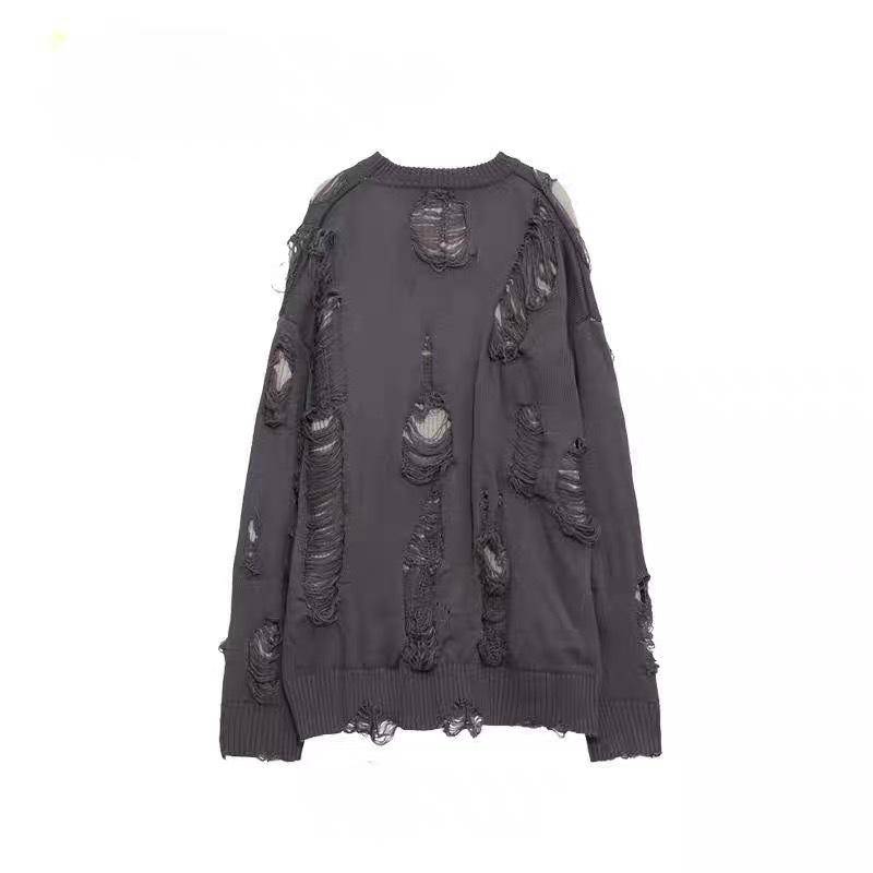 2024 Herren American-Style Oversized Ripped Zweiteiler-Look Pullover, Lockere Passform, Langärmlig, Gestrickt, für Frühling/Herbst. XXXL von Joom DACH