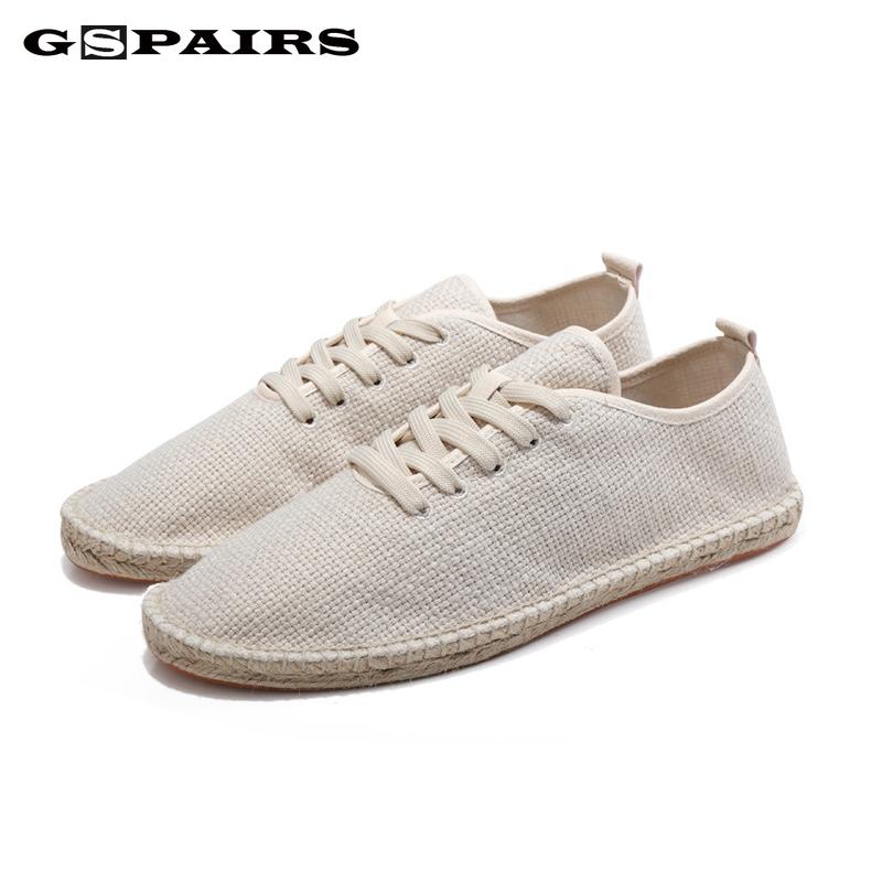 2024 Herren Canvas Schuhe Atmungsaktive Herren Slipper Schnürschuhe Einfarbig Schwarz Weiß Hanf Umwicklung Herrenschuhe Espadrilles Fischer 44 beige von Joom DACH