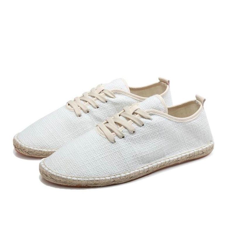 2024 Herren Canvas Schuhe Atmungsaktive Herren Slipper Schnürschuhe Einfarbig Schwarz Weiß Hanf Umwicklung Herrenschuhe Espadrilles Fischer 45 weiß von Joom DACH