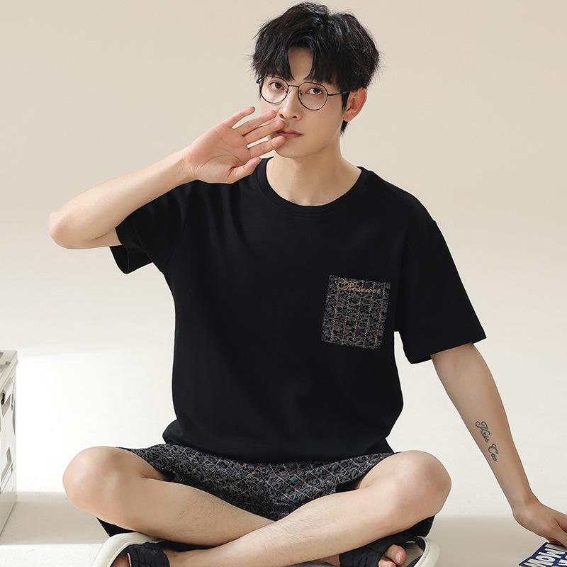 2024 Herren Dünner Baumwoll-Kurzarm-Pyjama-Set - Sommerstil, Große Größen verfügbar 4XL (100-110 kg) von Joom DACH