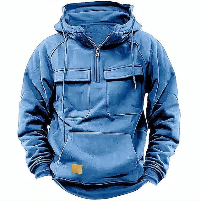 2024 Herren-Kapuzenpullover mit mehreren Taschen und Reißverschluss – Lässiges Sport-Sweatshirt für Frühling/Herbst XXL blau von Joom DACH