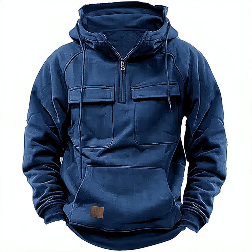 2024 Herren-Kapuzenpullover mit mehreren Taschen und Reißverschluss – Lässiges Sport-Sweatshirt für Frühling/Herbst XXL dunkelblaue von Joom DACH