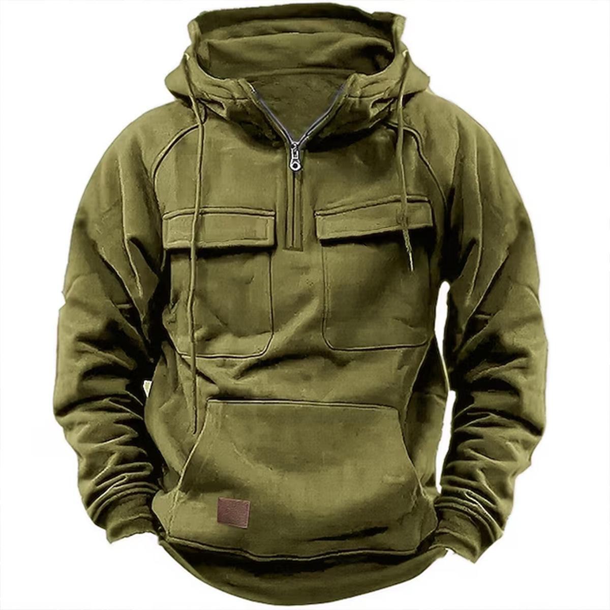 2024 Herren-Kapuzenpullover mit mehreren Taschen und Reißverschluss – Lässiges Sport-Sweatshirt für Frühling/Herbst XXL armee grüne von Joom DACH