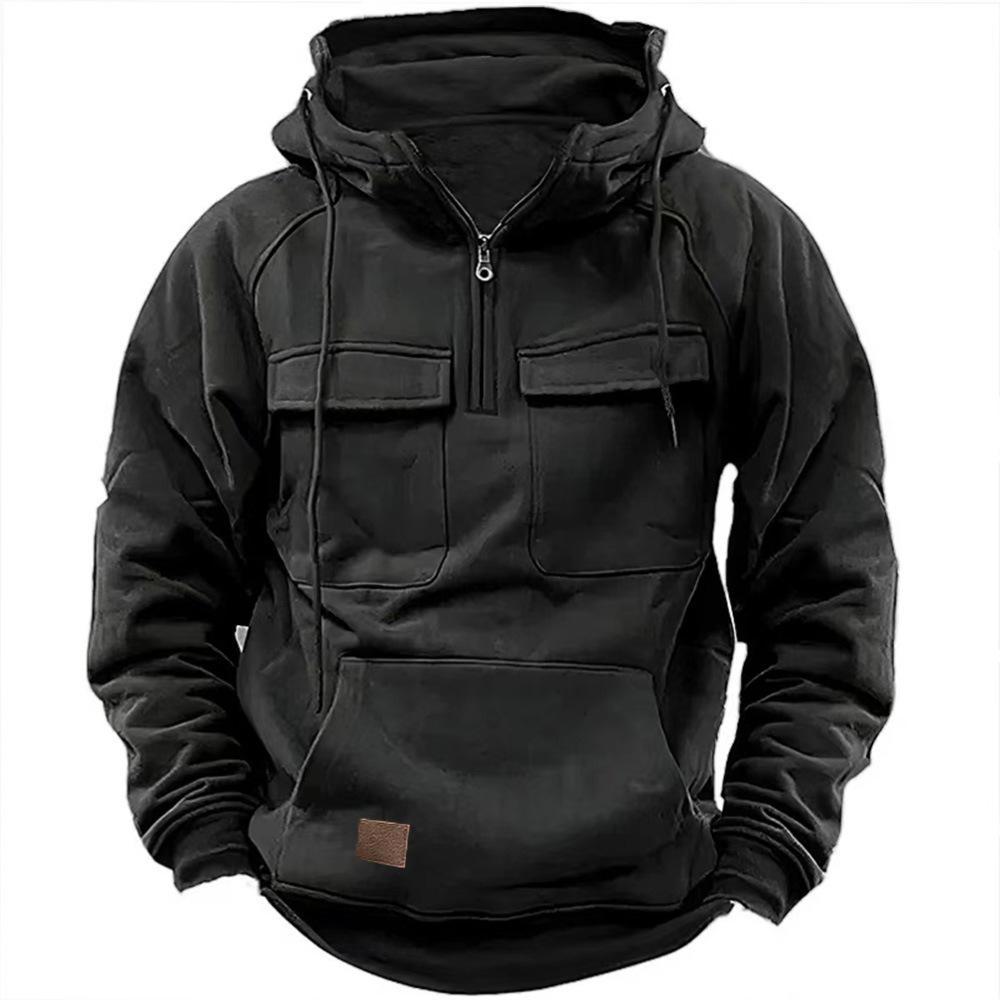 2024 Herren-Kapuzenpullover mit mehreren Taschen und Reißverschluss – Lässiges Sport-Sweatshirt für Frühling/Herbst XXXL schwarz von Joom DACH