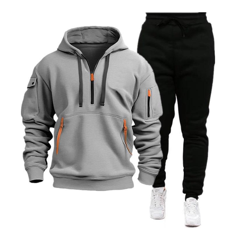 2024 Herren Multi-Taschen Herbst/Winter Sport-Hoodie & Sweatshirt-Set XXXL hellgrau von Joom DACH