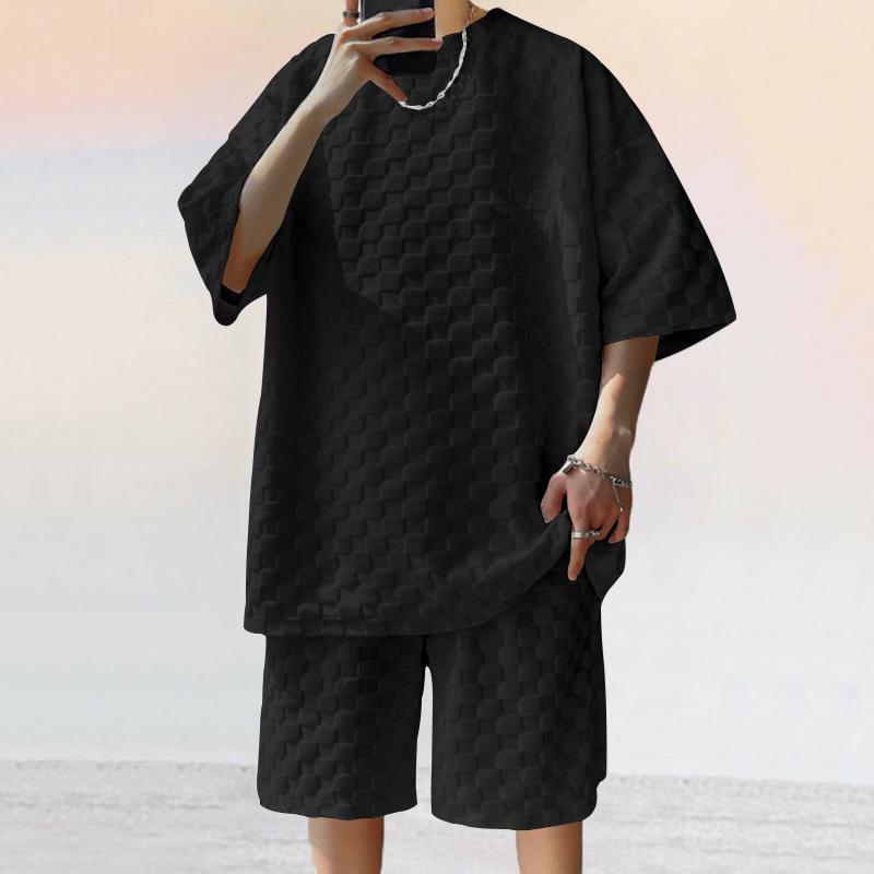 2024 Herren Sommer-Set aus kariertem T-Shirt und lockeren Shorts XL schwarz von Joom DACH