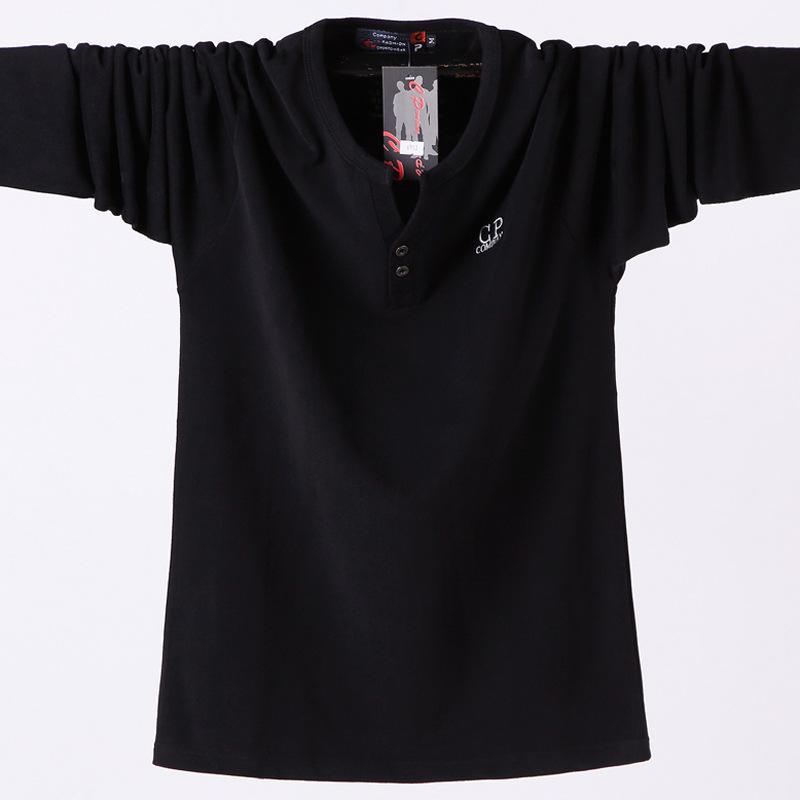 2024 Herren Übergröße V-Ausschnitt Lässig Langarm Baumwoll-T-Shirt 7XL schwarz von Joom DACH