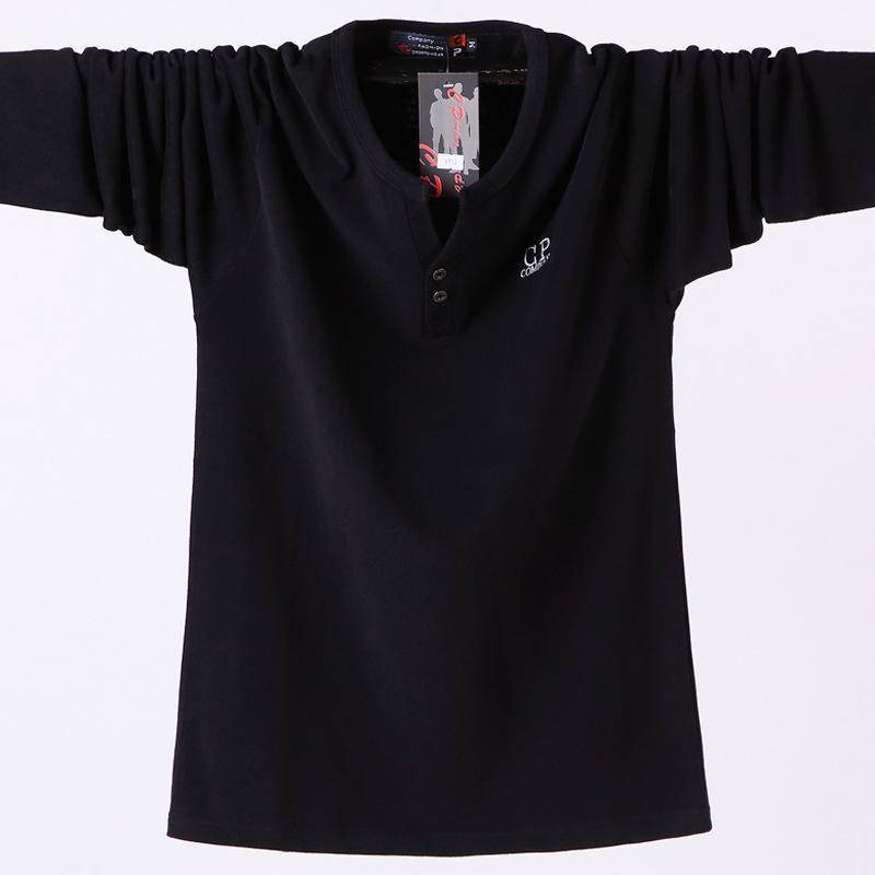 2024 Herren Übergröße V-Ausschnitt Lässig Langarm Baumwoll-T-Shirt 7XL schwarz von Joom DACH