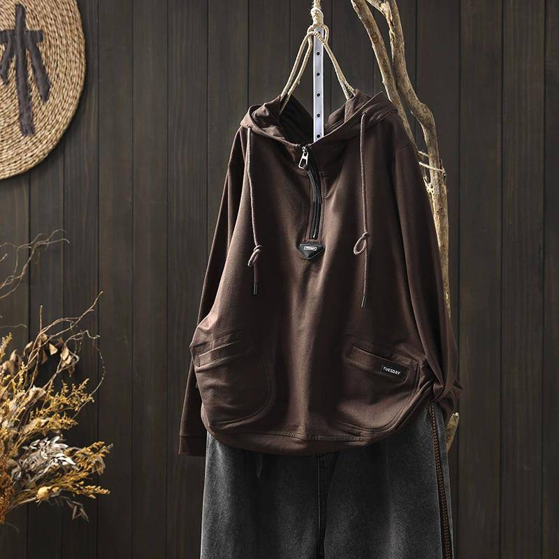 2024 Hoodies Sweatshirts Hut Pullover Patchwork Tops Frauen Lose Beiläufige Grüne One Size braun von Joom DACH