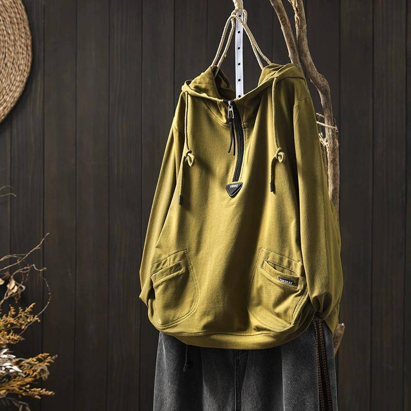 2024 Hoodies Sweatshirts Hut Pullover Patchwork Tops Frauen Lose Beiläufige Grüne One Size gelb von Joom DACH