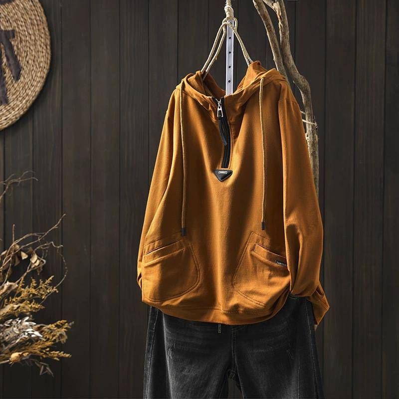 2024 Hoodies Sweatshirts Hut Pullover Patchwork Tops Frauen Lose Beiläufige Grüne One Size orange von Joom DACH