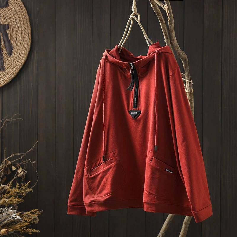 2024 Hoodies Sweatshirts Hut Pullover Patchwork Tops Frauen Lose Beiläufige Grüne One Size rot von Joom DACH