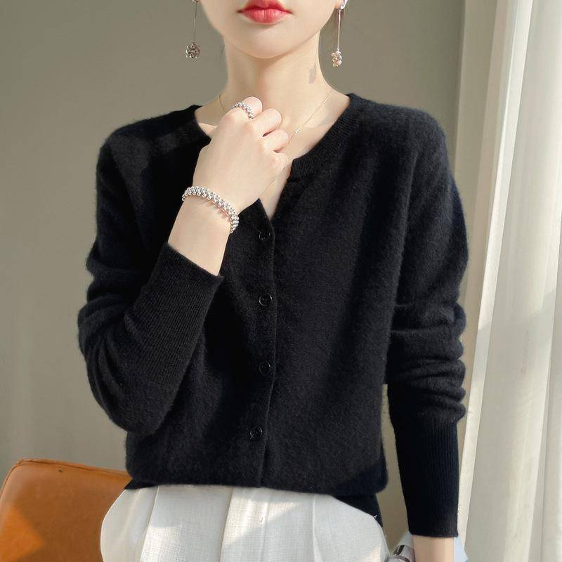 2024 Kaschmir-Cardigan mit V-Ausschnitt: Vielseitiger Langarmpullover für Damen für Frühling, Herbst & Winter M schwarz von Joom DACH