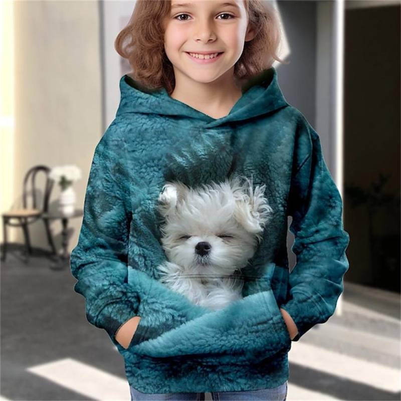 2024 Kinderkleidung Katzen Hoodies Pullover Oberbekleidung Mädchenkleidung 2 bis 8 Jahre Frühlingsmode 3D-Druck Kinder Langarmshirts 140 von Joom DACH