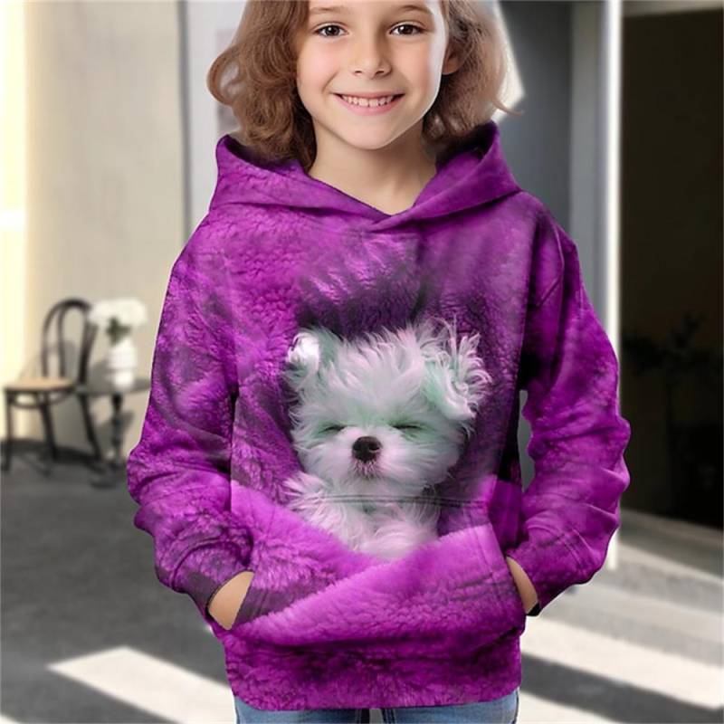 2024 Kinderkleidung Katzen Hoodies Pullover Oberbekleidung Mädchenkleidung 2 bis 8 Jahre Frühlingsmode 3D-Druck Kinder Langarmshirts 140 von Joom DACH