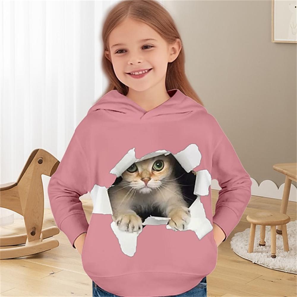 2024 Kinderkleidung Katzen Hoodies Pullover Oberbekleidung Mädchenkleidung 2 bis 8 Jahre Frühlingsmode 3D-Druck Kinder Langarmshirts 140 von Joom DACH