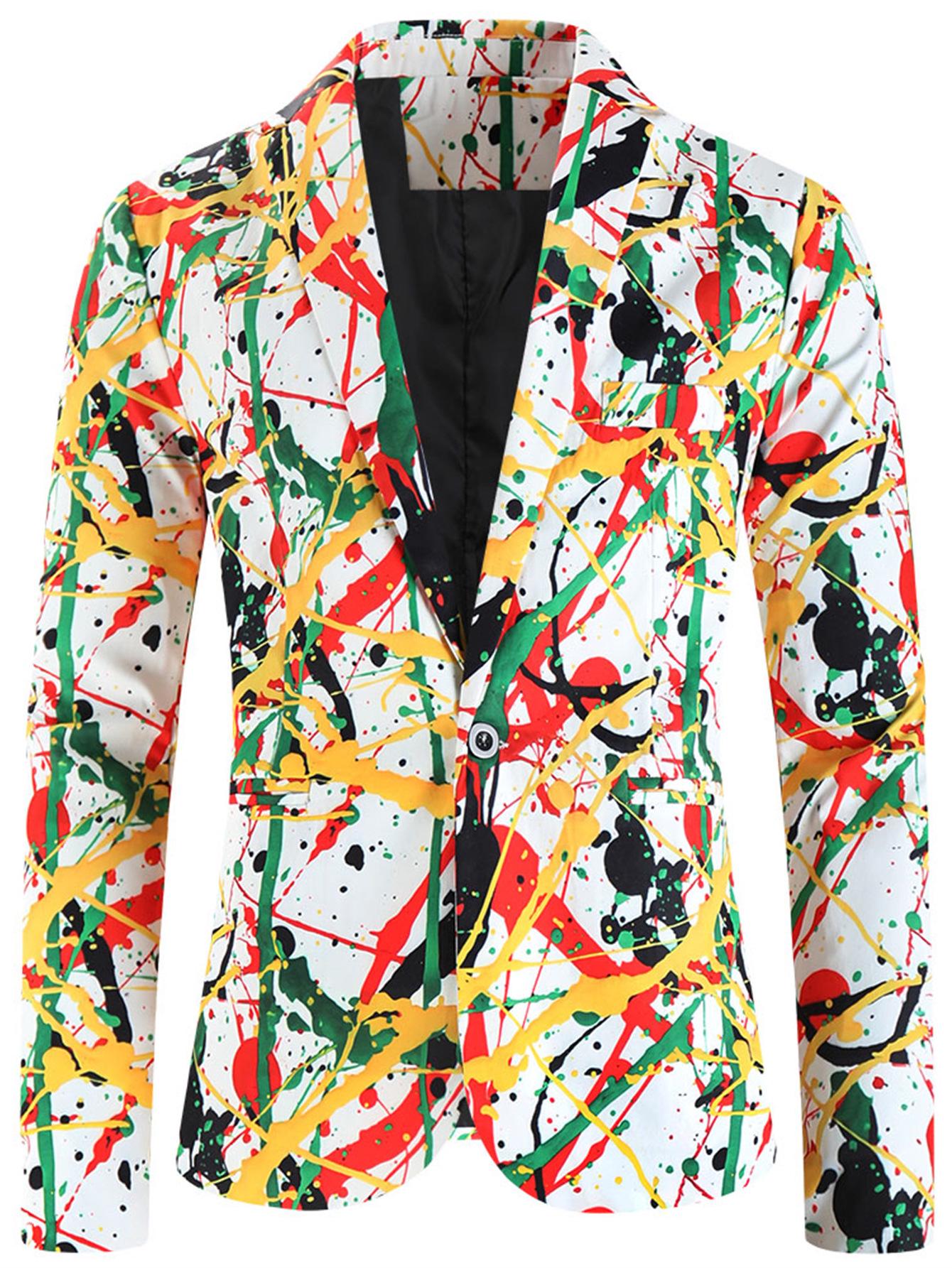 2024 Lässiges Anzugoberteil mit Knopfleiste und Aufdruck für Herren in europäischer Größe, Größe L M von Joom DACH