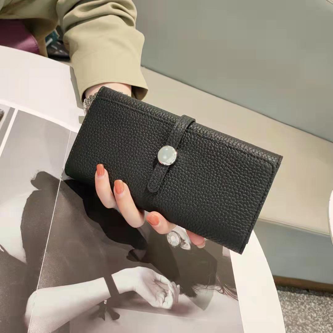 2024 Lange Damen-Geldbörsen aus echtem Leder, Markendesign, Clutch, ausgezeichnete Brieftasche aus Kalbsleder, Kartenhalter, Handy-Clutches schwarz von Joom DACH