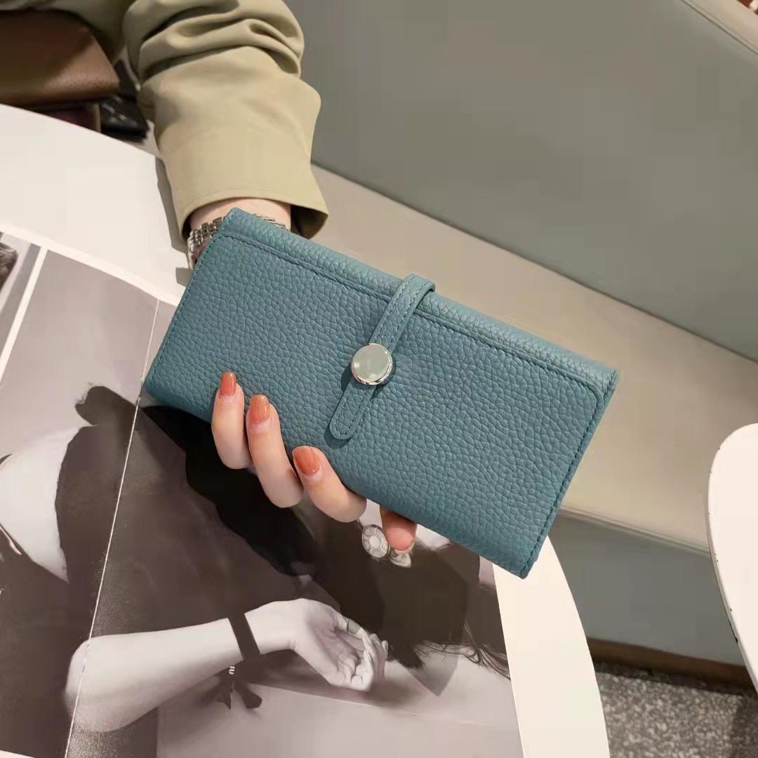 2024 Lange Damen-Geldbörsen aus echtem Leder, Markendesign, Clutch, ausgezeichnete Brieftasche aus Kalbsleder, Kartenhalter, Handy-Clutches hellblaue von Joom DACH