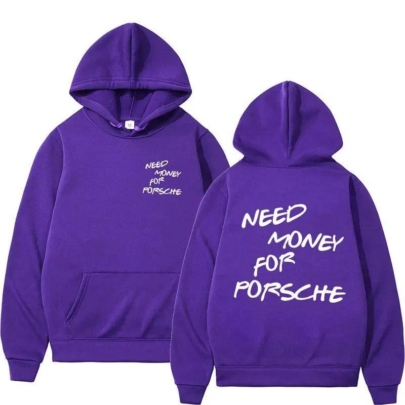 2024 Lustige Pullover mit „Need Money“-Briefdruck für Herren, modisches Design, Sweatshirts für Damen, Fleece, übergroße Casual-Hoodies für Paare 2XL violett von Joom DACH