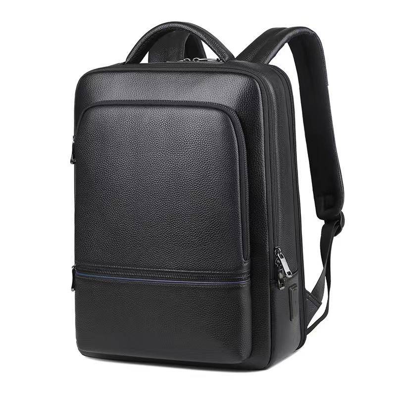 2024 Herren Rucksack aus echtem Rindsleder für den lässigen Pendelverkehr und Reisen 30x48 cm schwarz von Joom DACH