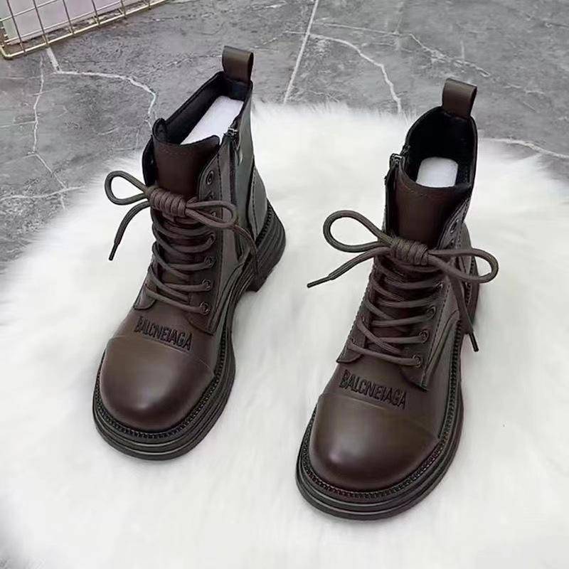2024 Mode Runde Zehen Damen Plateau Rutschfeste Leder Booties Schnürstiefeletten Outdoor Casual Tägliche heiße Stiefel Botas Mujer 38 von Joom DACH