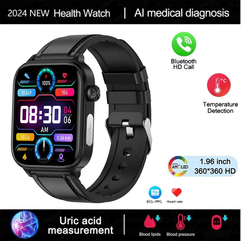 2024 Neue EKG + PPG Harnsäure Nicht-invasive Smartwatch Männer Bluetooth Anruf Herzfrequenz Blutdruck Smart Watch Frauen leather schwarz von Joom DACH