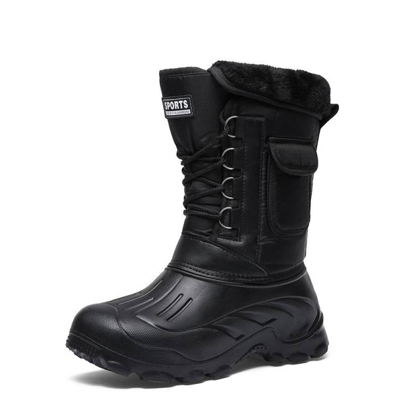 2024 Neue Herren Winterstiefel Plateau Herren Schneestiefel Warm Dickes Plüsch Wasserdicht Outdoor Angeln Arbeitsstiefel Übergröße 40-46 43 schwarz von Joom DACH