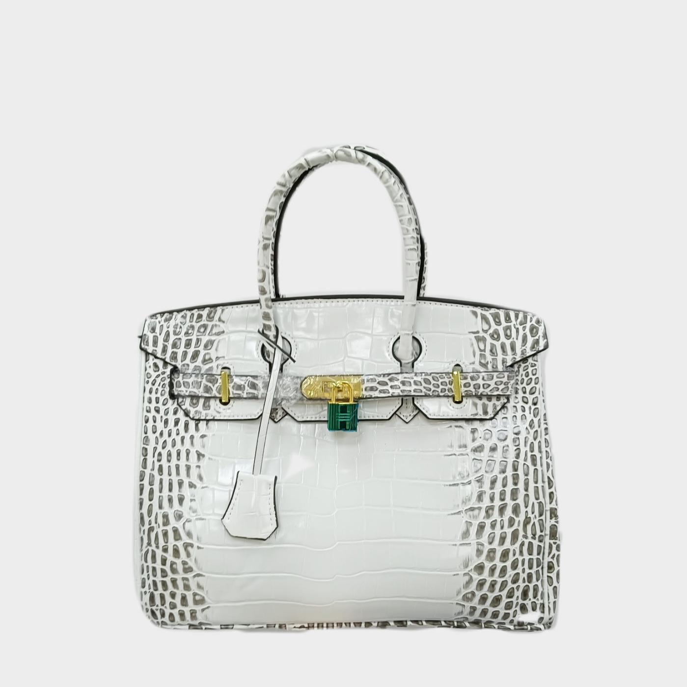 2024 Neue One-Shoulder-Crossbody-Handtasche mit Krokodilmuster aus Platin - Europäischer und amerikanischer High-End-Stil, großes Fassungsvermögen für Damen Small 25x13x20cm von Joom DACH