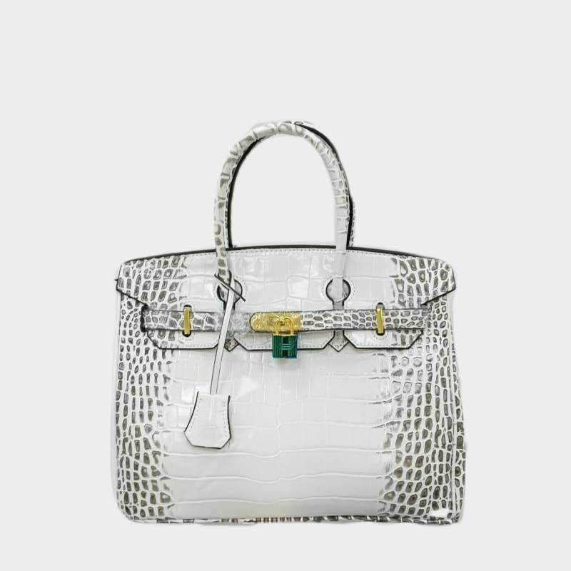 2024 Neue One-Shoulder-Crossbody-Handtasche mit Krokodilmuster aus Platin - Europäischer und amerikanischer High-End-Stil, großes Fassungsvermögen für Damen Small 25x13x20cm von Joom DACH