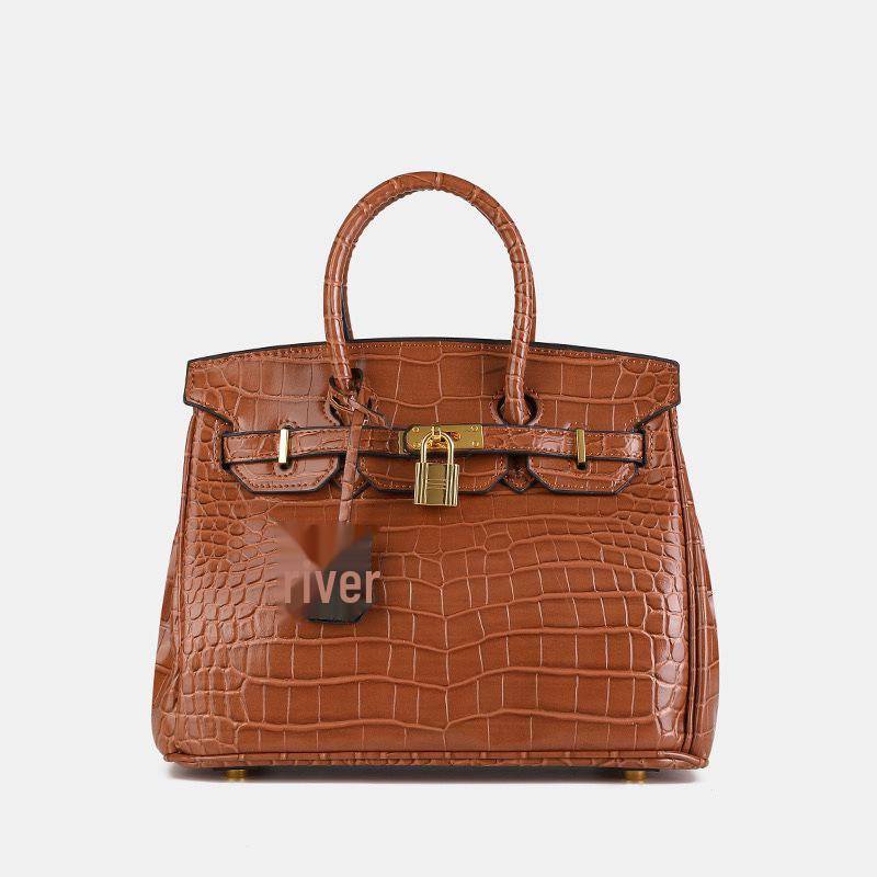 2024 Neue One-Shoulder-Crossbody-Handtasche mit Krokodilmuster aus Platin - Europäischer und amerikanischer High-End-Stil, großes Fassungsvermögen für Damen Small 25x13x20cm von Joom DACH