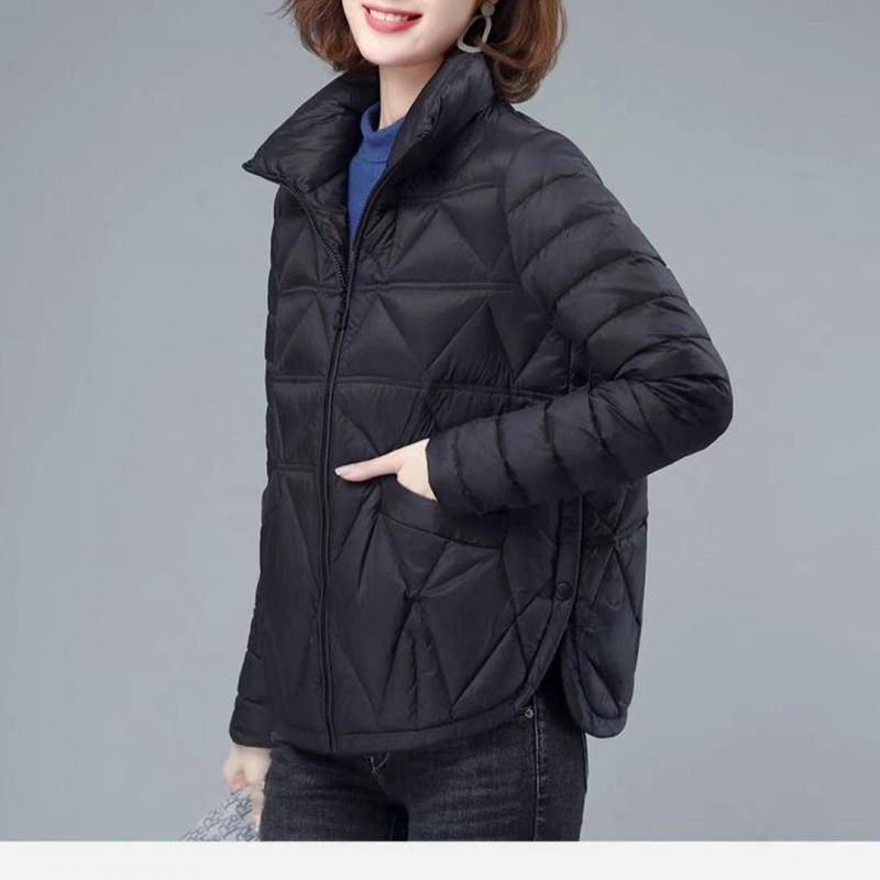 2024 Neue Übergrößen-dünne leichte Daunen-Baumwolljacke für Damen, kurzer Mantel, Herbst-Winter, lockere Baumwolljacke für Damen, leichte Baumwolljacke für den Winter 3XL schwarz von Joom DACH