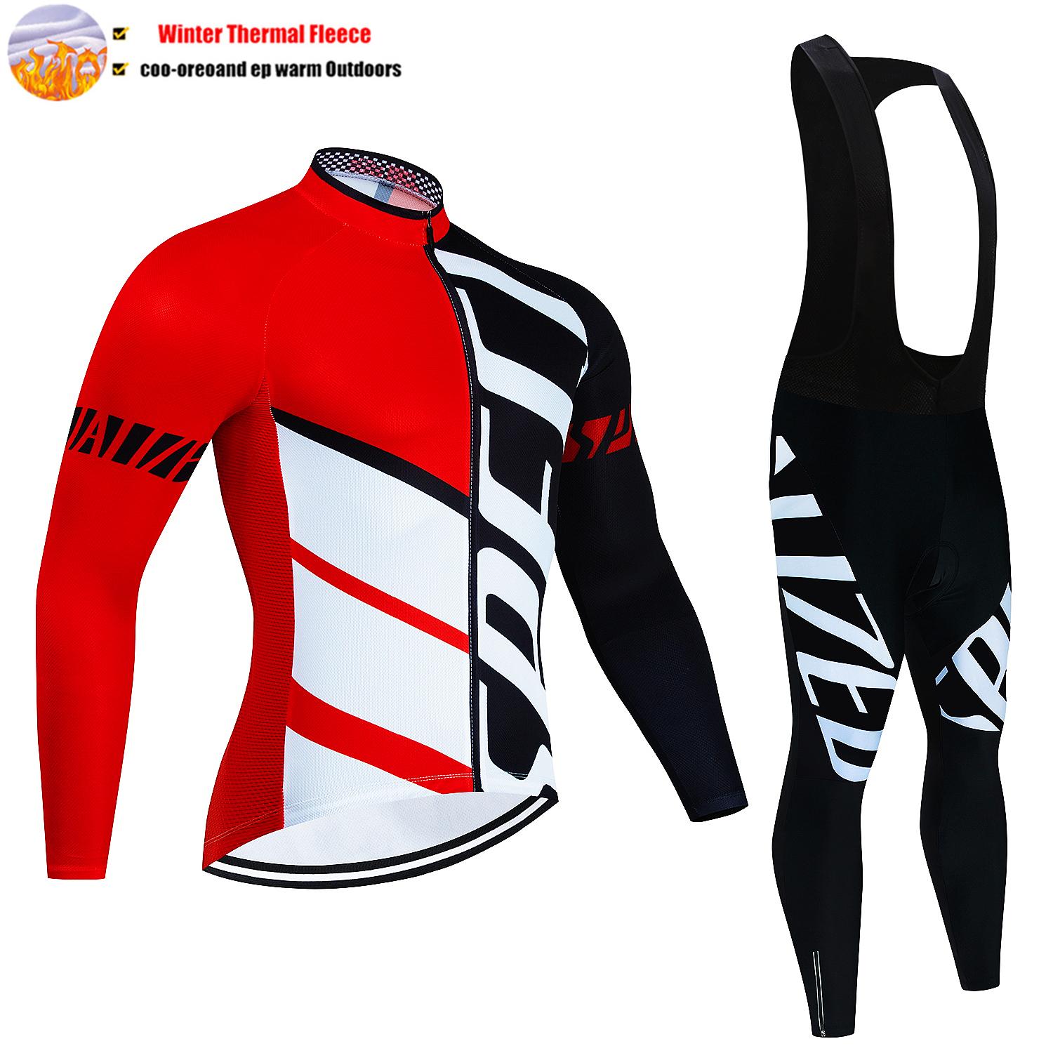 2024 Neues Thermo-Fleece-Radtrikot-Set für den Winter, Langarm, MTB-Rennrad-Trikotanzug für Herren, Trägerhose, Radsportbekleidung 3XL von Joom DACH