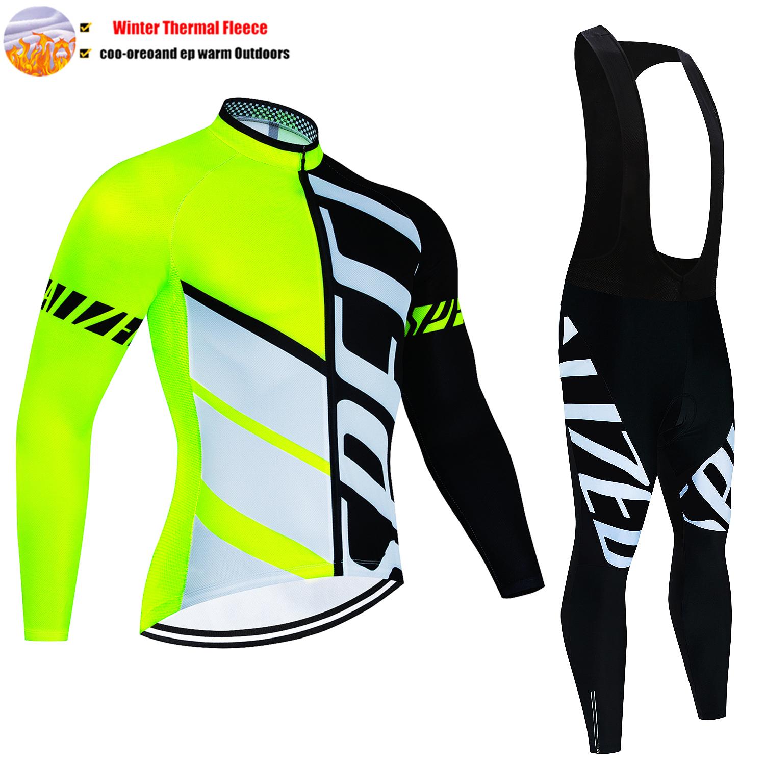 2024 Neues Thermo-Fleece-Radtrikot-Set für den Winter, Langarm, MTB-Rennrad-Trikotanzug für Herren, Trägerhose, Radsportbekleidung 3XL von Joom DACH