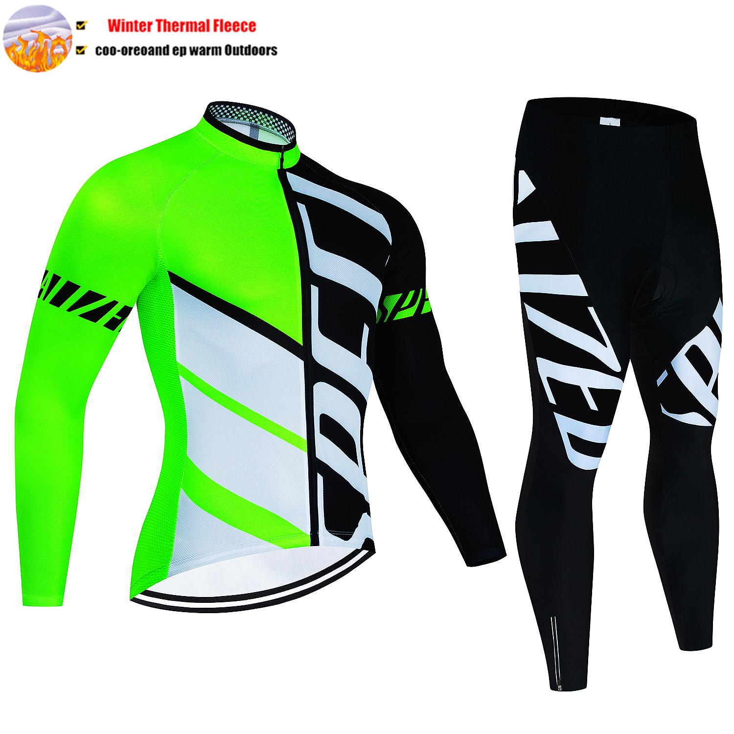 2024 Neues Thermo-Fleece-Radtrikot-Set für den Winter, Langarm, MTB-Rennrad-Trikotanzug für Herren, Trägerhose, Radsportbekleidung L von Joom DACH