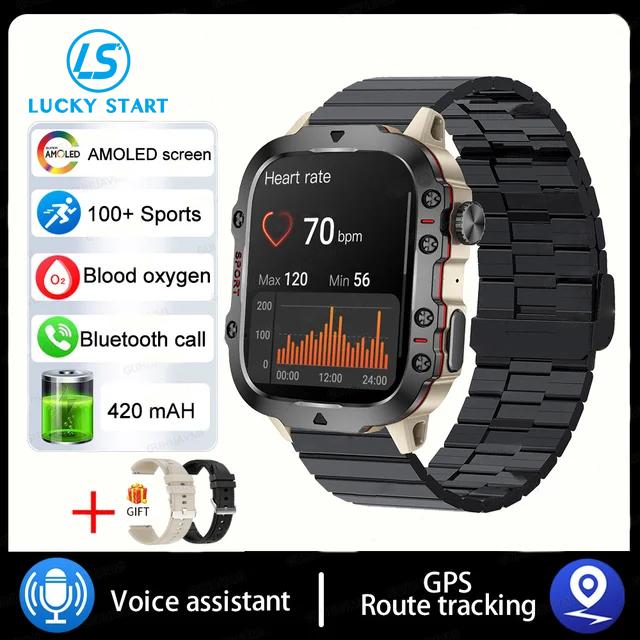 2024 Outdoor Militär 3ATM wasserdichte Smart Watch Männer 420mAh Batterie Herzfrequenz Sport Fitness Uhren Bluetooth Anruf Smartwatch QX11-Grey steel grau von Joom DACH