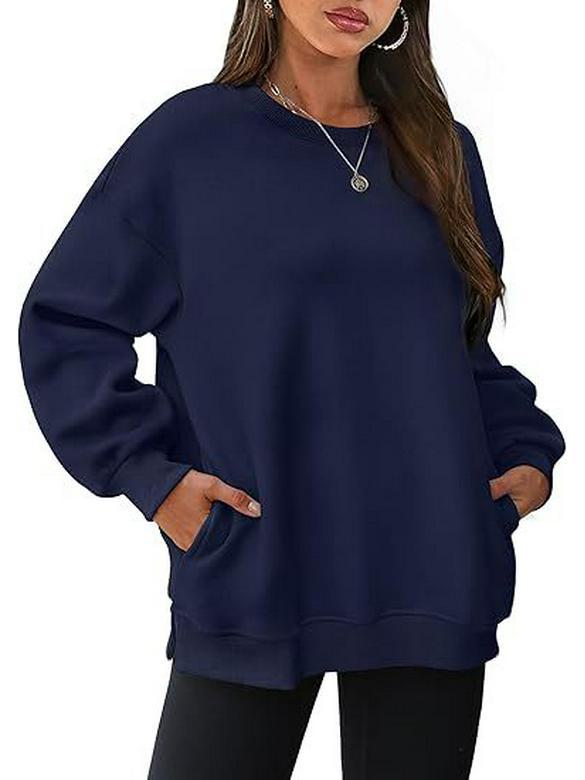 2024 Oversize-Pullover-Sweatshirt aus Samt mit Rundhalsausschnitt für Damen XXL dunkelblau von Joom DACH