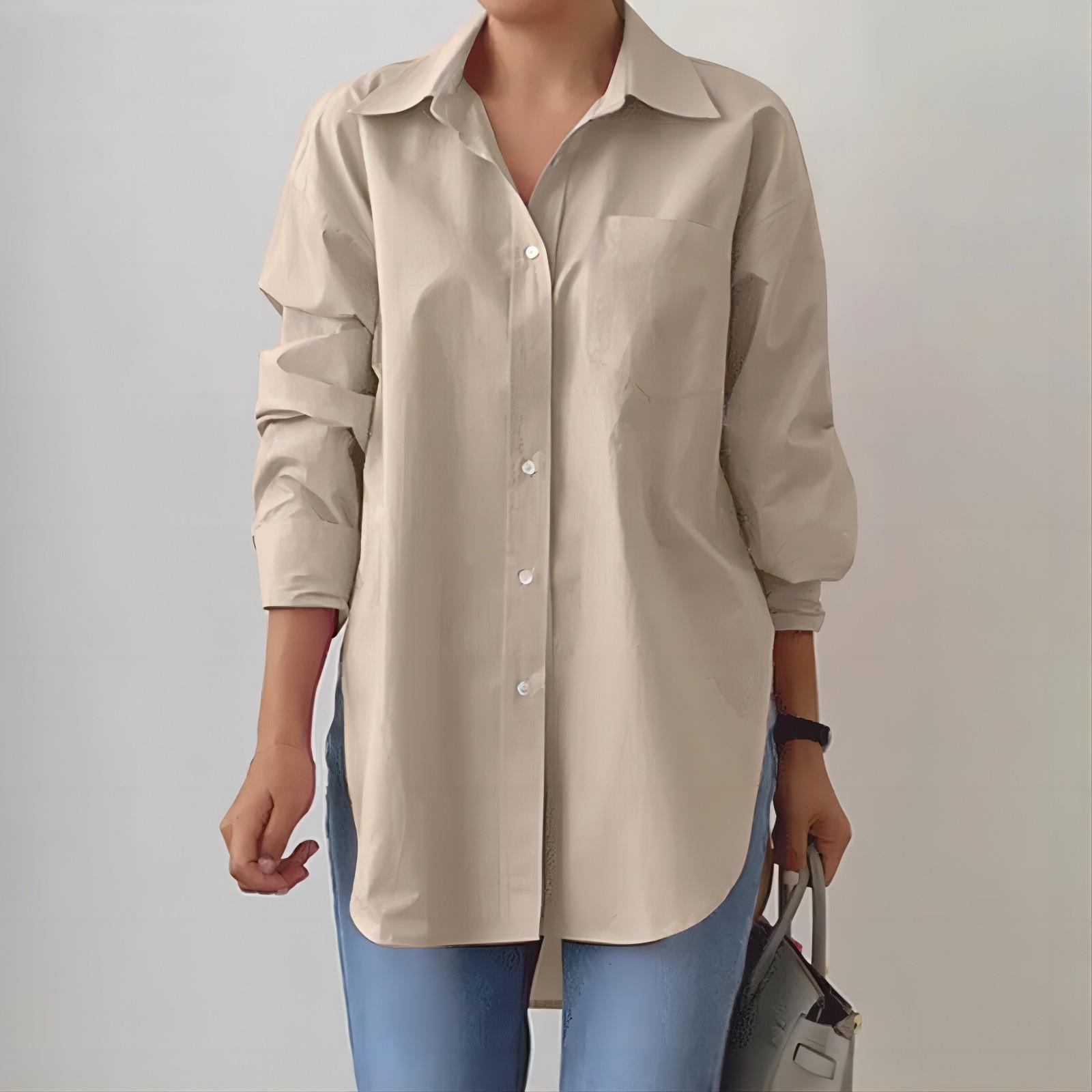 2024 Oversize-Revershemd für Damen – Elegantes Langarmshirt, einfarbig, geschlitzter Saum für Frühling und Herbst 3XL khaki von Joom DACH