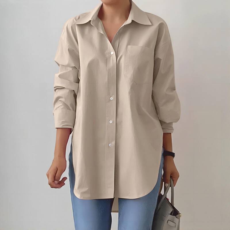 2024 Oversize-Revershemd für Damen – Elegantes Langarmshirt, einfarbig, geschlitzter Saum für Frühling und Herbst 3XL khaki von Joom DACH