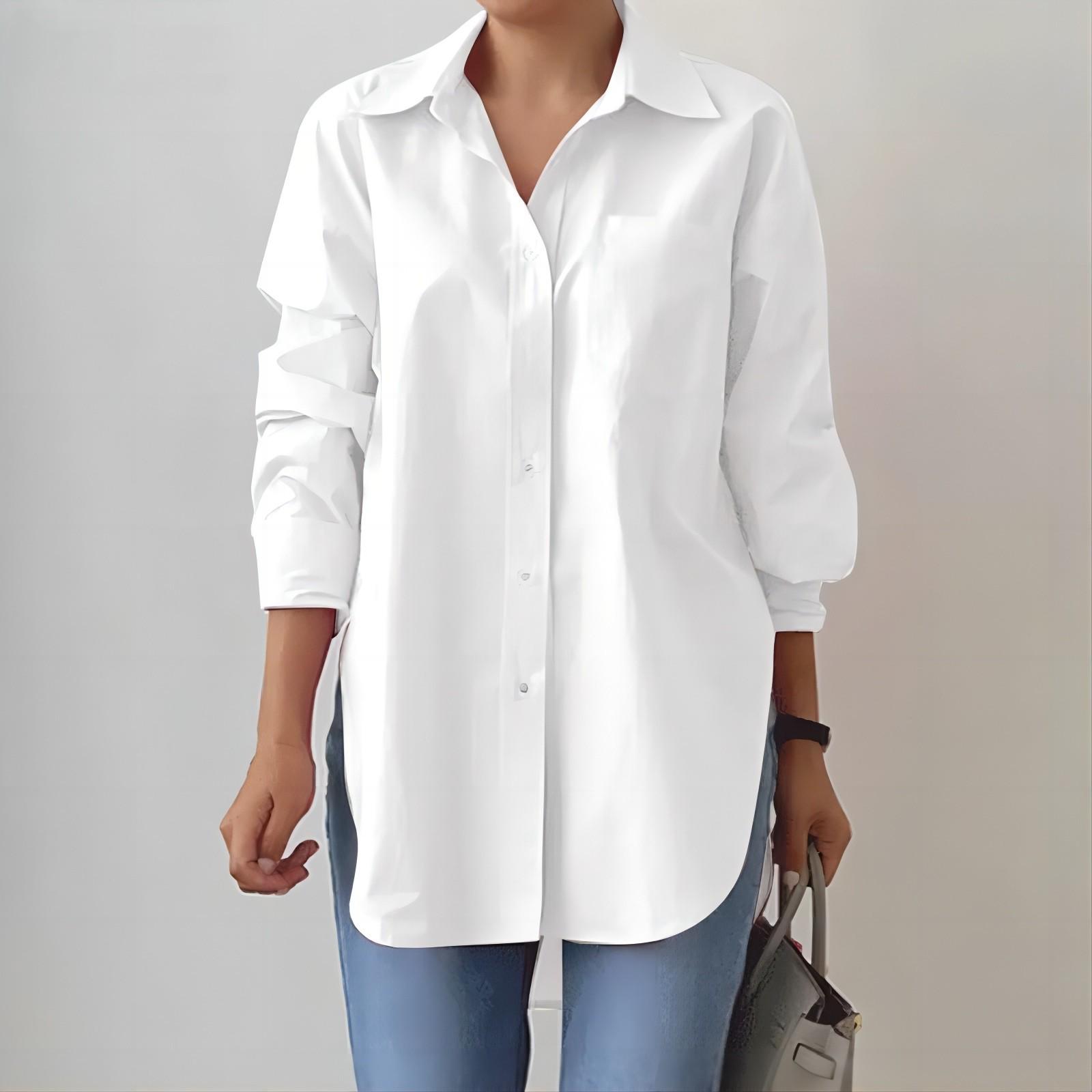 2024 Oversize-Revershemd für Damen – Elegantes Langarmshirt, einfarbig, geschlitzter Saum für Frühling und Herbst 5XL weiß von Joom DACH