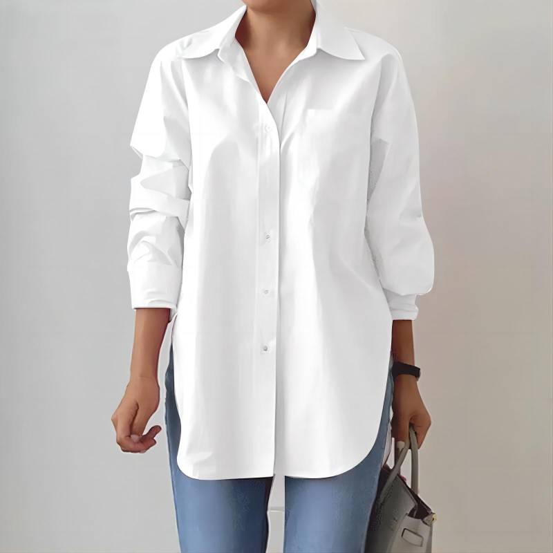 2024 Oversize-Revershemd für Damen – Elegantes Langarmshirt, einfarbig, geschlitzter Saum für Frühling und Herbst 5XL weiß von Joom DACH