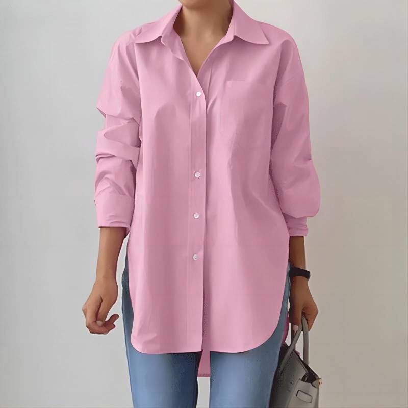 2024 Oversize-Revershemd für Damen – Elegantes Langarmshirt, einfarbig, geschlitzter Saum für Frühling und Herbst 5XL rosa von Joom DACH